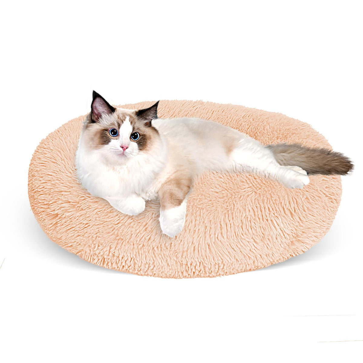 Original Calming Donut Cat Bed - Self-Warming & Washable Soft Plush, 50 cm (20 pouces)